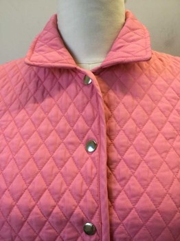 PANTOLOGY, Pink, Lt Olive Grn, Yellow, Off White, Polyester, Diamonds, Quilted, Collar Attached, Metal Snap Front, Long Sleeves,