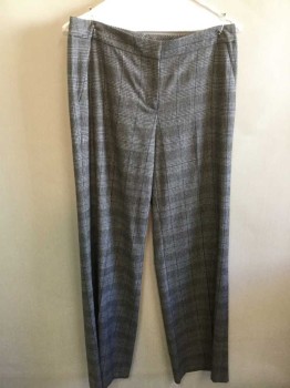 Womens, Slacks, CLASSIQUES ENTIER, Gray, Black, Blue, Viscose, Polyester, Houndstooth, Plaid, 6, Gray with Black and Blue Houndstooth Plaid, Mid Rise, Wide Leg, Zip Fly, 4 Pockets