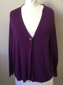 CHARTER CLUB, Aubergine Purple, Solid, 1 Button, Long Sleeves, Ribbed Knit Placket/Waistband