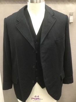 MTO, Black, Wool, Solid, Made To Order, Single Breasted, 3 Buttons,  Notched Lapel, Felted Wool, Felted Wool Gabardine,