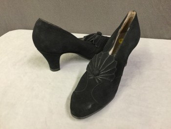 Womens, Shoes, FELTA SHOE, Black, Suede, Solid, 7, 3" Heel, Great Condition, Fan and Button Detail Front