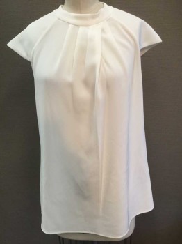 CALVIN KLEIN, Off White, Polyester, Spandex, Solid, Raglan Cap Sleeve, Pleated Front, Zip Back