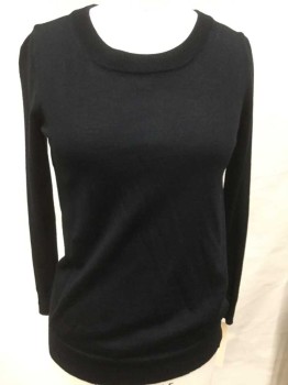 Womens, Pullover, J.CREW, Black, Wool, Solid, XS, Round Neck,  L/S,