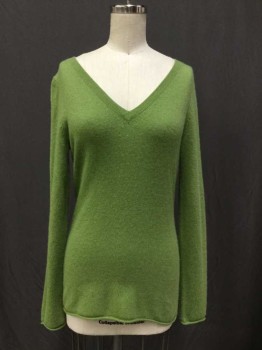 Womens, Pullover, ONLY MINE, Lime Green, Cashmere, Heathered, S, V-neck, Long Sleeves,