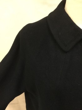 Womens, Coat 1890s-1910s, CROWN REGENCY, Black, Cashmere, Solid, M, Single Breasted, 5 Buttons (missing 1) Collar Attached, 2 Pockets, Draped Long Sleeves,