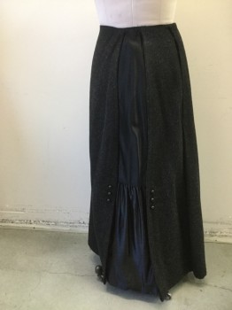 N/L, Charcoal Gray, Black, Wool, Synthetic, Heathered, Solid, Skirt - Floor Length, Snap Closure at Right Hip. Heathered Wool Skirt with Black Satin Panel at Center Back, with Gathered Skirt Trim,