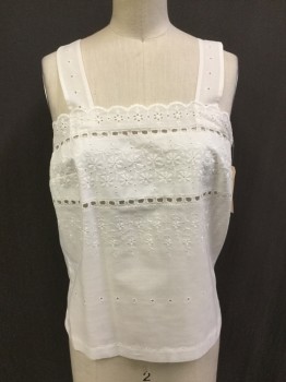 Womens, Top, MTO, White, Cotton, Polyester, Floral, 32b, Eyelet Camisole with 2 Empty Ribbon Channels