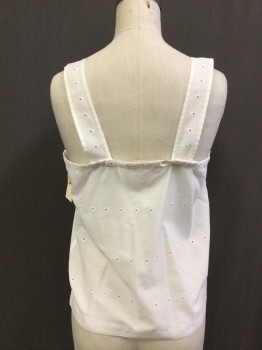MTO, White, Cotton, Polyester, Floral, Eyelet Camisole with 2 Empty Ribbon Channels