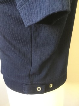 BELAIR, Navy Blue, Gold, Polyester, Solid, Peaked Collar, Button Front, Gold/white Buttons, Patch Pocket W/gold Metal Chain Detail, Short Sleeves, Self Ribbed