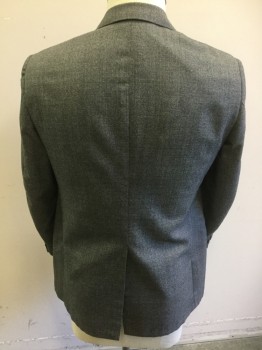 Mens, Suit, Jacket, BOTANY 500, Gray, Black, White, Wool, 2 Color Weave, 42R, Single Breasted, 2 Buttons,  1 Back Vent Notched Lapel,