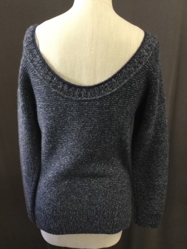 Womens, Pullover Sweater, CLUB MONACO, Black, Gray, Cashmere, Solid, XS, Heathered Blue, Ballet Neck,