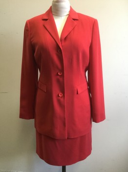 CASLON, Red, Synthetic, Solid, Single Breasted, Notched Lapel, 3 Buttons, 2 Pockets, Long