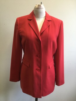 Womens, 1990s Vintage, Suit, Jacket, CASLON, Red, Synthetic, Solid, B:36, Single Breasted, Notched Lapel, 3 Buttons, 2 Pockets, Long