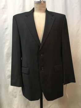 CHAPS, Heather Gray, Lt Gray, Wool, Heathered, Stripes - Pin, Heather Gray, Lt Gray Pinstripes, Notched Lapel, Collar Attached, 2 Buttons,  3 Pockets,