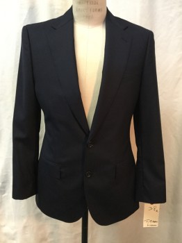 Mens, Sportcoat/Blazer, JCREW, Navy Blue, Wool, Solid, 38 R, Notched Lapel, Collar Attached, 2 Buttons,  3 Pockets,
