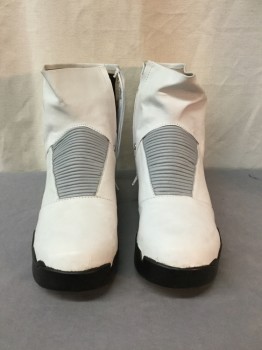 Mens, Sci-Fi/Fantasy Boots , MTO, White, Gray, Leather, Rubber, Color Blocking, Solid, 11, White Leather Boot, Gray Ribbed Front Detail, Zip Side, Go with EVA Suit See FC031838