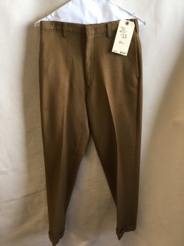 Womens, Pants, A-1 KOTZIN CO., Camel Brown, Polyester, Cotton, Stripes - Diagonal , 28/27, 1" Waistband with Belt Hoops, Flat Front, Zip Front, 4 Pockets, with Cuff Hem