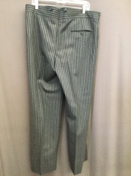 MTO, Heather Gray, Black, Wool, Stripes, Flat Front, Slit Pockets, Button Fly, Suspender Buttons,