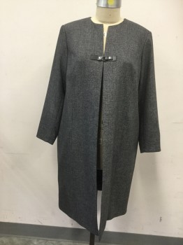 CALVIN KLEIN, Black, Polyester, Rayon, Mottled, Appears Charcoal Gray, No Collar, 1 Black Leather Buckle with Silver Hardware/Snap, Long Sleeves,