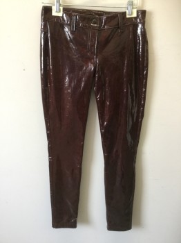 N/L, Maroon Red, Faux Leather, Solid, Leather, Jean Style Without Pockets, Belt Loops, Skinny Leg, Lowish Rise, Wet Look