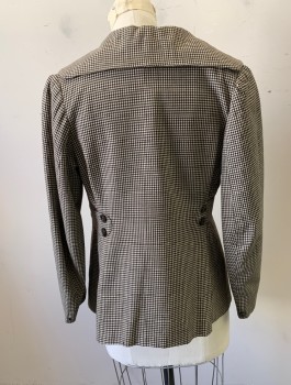 N/L, Black, White, Wool, Gingham, 2 Buttons, Unusual Lapel, 2" Wide Self Waistband with Decorative Buttons, Long Sleeves, 2 Bust Pleats Above Waistband, Cream Satin Lining, *Small Mends on Lapel