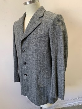SIAM COSTUMES MTO, Gray, Charcoal Gray, Wool, Speckled, Stripes, Alternating Heather And Wide Woven Stripes, Single Breasted, 4 Buttons, Notched Lapel, 3 Pockets,