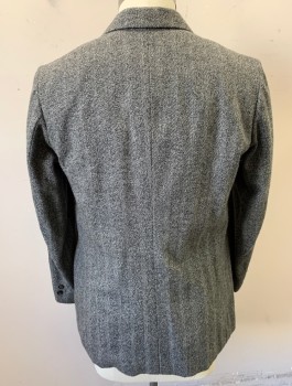 Mens, 1920s Vintage, Suit, Jacket, SIAM COSTUMES MTO, Gray, Charcoal Gray, Wool, Speckled, Stripes, W:38, 42R, I:32, Alternating Heather And Wide Woven Stripes, Single Breasted, 4 Buttons, Notched Lapel, 3 Pockets,