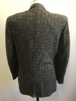 Mens, Blazer/Sport Co, BELKSHIRE, Brown, Lt Blue, Black, Wool, Speckled, Plaid-  Windowpane, 40R, 2 Buttons, 3 Patch Pockets, Notched Lapel, Abstract Windowpane, Center Back Vent,