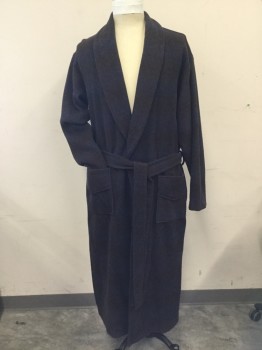 Mens, Robe, MTO, Dk Purple, Brown, Wool, Stripes - Horizontal , 44, Shawl Collar with Matching Self Belt. 2 Patch Pockets,