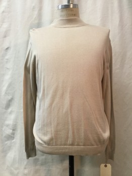 Mens, Pullover Sweater, PRONTO UOMO, Beige, Silk, Cotton, Solid, M, Beige, Mock Neck, Long Sleeves,