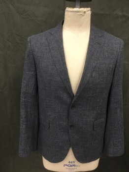 Mens, Sportcoat/Blazer, RODD & GUNN, Navy Blue, Blue, White, Wool, Cotton, Tweed, XL, Single Breasted, Collar Attached, Notched Lapel, 3 Pockets, Long Sleeves