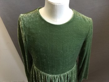 IL GUFO, Green, Rayon, Silk, Solid, Green Velvet, Long Sleeves, Gathered Skirt at Waist, Back Zipper,  *shoulder Burn*