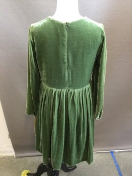IL GUFO, Green, Rayon, Silk, Solid, Green Velvet, Long Sleeves, Gathered Skirt at Waist, Back Zipper,  *shoulder Burn*