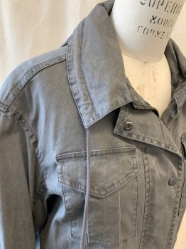 Womens, Casual Jacket, ATM, Gray, Cotton, Spandex, Solid, M, Zip Front with Snap Placket, 4 Flap Pockets, Drawstring Collar Attached, Nylon Hood Attached Inside Collar Zip, Drawstring Waistband, Button Cuff, Storm Flap, Drawstring Hem