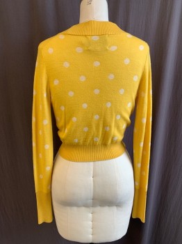 JUICY , Yellow, White, Wool, Polka Dots, Ribbed Knit Lapel, Gold Buttons, Ribbed Knit Waist/Cuff
