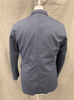 Mens, Casual Jacket, RODD & GUNN, Navy Blue, Cotton, Solid, M, Zip Front, Snap Placket, Collar Attached, 3 Pockets, Long Sleeves