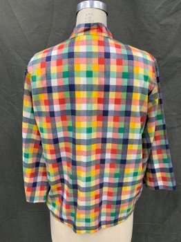 Womens, Jacket, TEDDI OF CA, Red, Green, Navy Blue, Yellow, White, Poly/Cotton, Plaid, B 34, 3/4 Zip Front, Band Collar, 3/4 Sleeve, 1 Angled Pocket, Drawstring Waist,