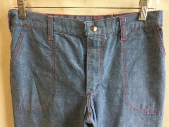 Womens, Jeans, WRANGLER, Lt Blue, Cotton, Polyester, Solid, 28.5, 29, Light Blue  with Red Top Stitches, 2 Pockets Flare Bottom