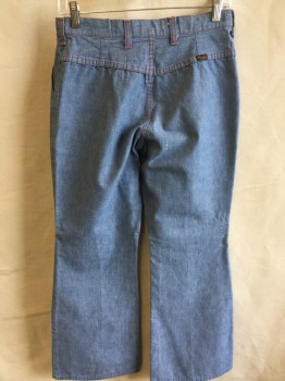 Womens, Jeans, WRANGLER, Lt Blue, Cotton, Polyester, Solid, 28.5, 29, Light Blue  with Red Top Stitches, 2 Pockets Flare Bottom