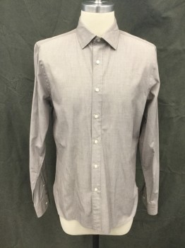 THE MEN'S STORE, Brown, White, Cotton, Check - Micro , Button Front, Collar Attached, Long Sleeves, Button Cuff