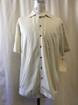 ULTRA CLUB, Beige, Rayon, Polyester, Solid, Button Front, Open Collar Attached,