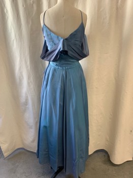 Womens, Cocktail Dress, FOX561, Blue, Synthetic, W:24, B:34, A-Line, Sweetheart Neckline, Spaghetti Straps & Pleated Off the Shoulder Straps, Zip Side, Pleated Skirt, Ankle Length