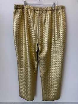 NO LABEL, Gold, Polyester, Textured Fabric, Elastic Waist Band, Quilted Pattern, Aged, Made To Order
