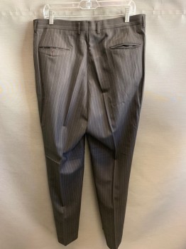 MTO, Brown, Taupe, Wool, Stripes - Pin, Flat Front, 4 Pockets, Suspender Buttons, Right Side Has Moth Holes