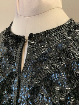 Womens, Evening Jacket, N/L, Iridescent Black, Sequins, Solid, B:38", L/S,  Open Front with Hook & Eye Closures, Black Acetate Lining