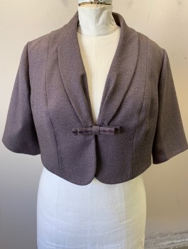 Womens, 1960s Vintage, Piece 2, N/L MTO, Dusty Purple, Gray, Black, Cotton, Stripes - Micro, Stripes - Horizontal , B:46, Cropped Jacket, Short Sleeves, Shawl Lapel, Self Bow Detail at Front with 2 Hidden Snap Closures, Violet Acetate Lining, Made To Order