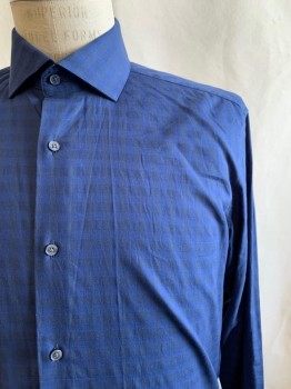 Mens, Casual Shirt, TED BAKER, Navy Blue, Midnight Blue, Cotton, Gingham, 32-33, 15.5, LS, Button Front, Collar Attached,