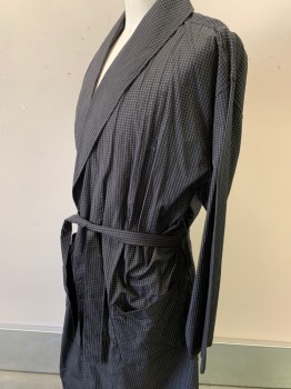 Mens, Bathrobe, POLO RALPH LAUREN, Black, White, Cotton, Grid , S/M, Robe: L/S, Shawl Lapel, 2 Patch Pockets at Hips, No Lining, Goes with Matching PJ Pants (CF017059), ***Has Matching Belt Tie