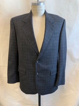 Mens, 1970s Vintage, Suit, Jacket, MAYEU, Brown, Black, Wool, Plaid, 40S, Notched Lapel, Single Breasted, Button Front, 2 Buttons,  3 Pockets