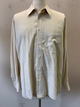 Pronto Uomo, Beige, White, Cotton, Stripes, L/S,large Breast Pocket,beige Pearl Buttons Staining Around Neck and on Front ,see Photo